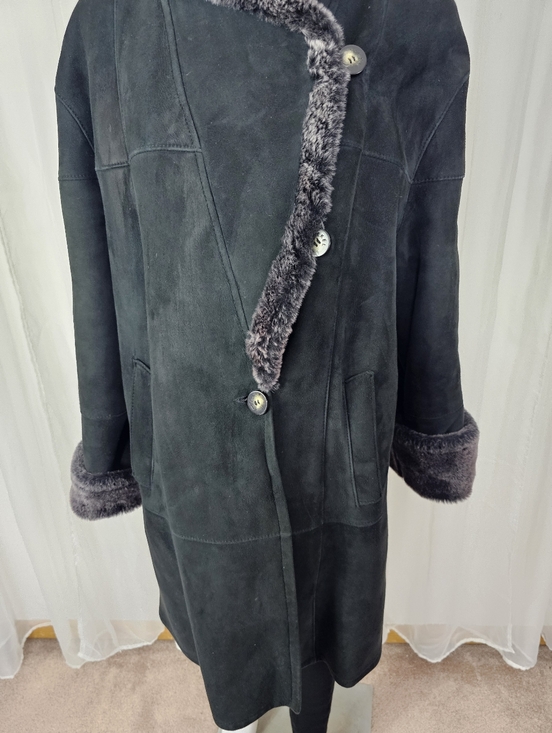 Jekel Vintage Black Sheepskin Suede Shearling Coat with Fur Lining Size 12 - Picture 3 of 12